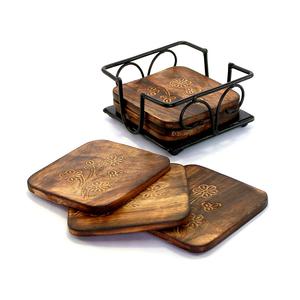 Posavasos cuadrados de madera de acacia con mango, soporte disponible, diferentes diseños, formas, venta al por mayor, precio de fábrica, alfombrillas para productos de la India - Product Image 1