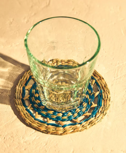 Juego de 4 posavasos redondos tejidos a mano con patrón azul, alfombrillas de mimbre Natural para mesa de centro y decoración del hogar - Product Image 4