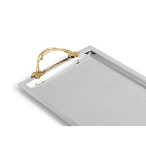 Plateau de service de grande taille au design élégant Plateau de service à café Plateau en acier inoxydable avec poignée au design de feuilles à vendre - Product Image 2