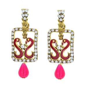 Kriaa Boucles d'oreilles manchettes fines Pierre Meenakari Plaqué or Dangler Paon Luxueux Bijoux pour femmes - Product Image 1