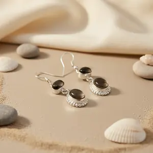 Boucles d'oreilles pendantes en argent 925 avec pierres précieuses pour femmes, boucles d'oreilles tendance - Product Image 1