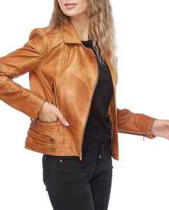 แจ็กเก็ตหนังแท้สำหรับผู้หญิงแจ็กเก็ตหนังแท้แขนยาว - Product Image 3