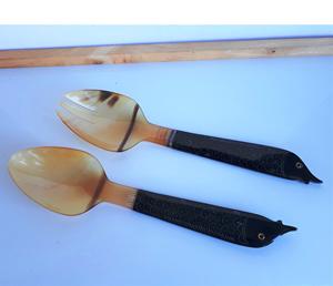 Juego de Cubiertos de cuerno de búfalo marrón y negro, herramientas de servicio de cuerno de luz de lujo únicas de 2 piezas para ensalada, los más vendidos en la India - Product Image 4