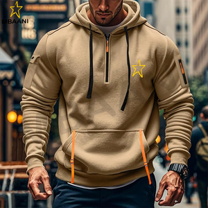 Sudadera básica de manga larga con cremallera de un cuarto y bolsillo tipo canguro. Sudadera con Capucha de Forro Polar para Hombre - Product Image 6