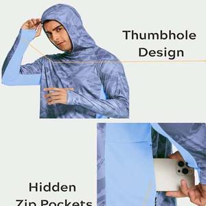 เสื้อมีฮู้ดสำหรับผู้ชายเสื้อตกปลามีฮู้ดผ้าโพลีเอสเตอร์ระบายอากาศได้ดีมีขนาด UPF 50 + ป้องกันรังสียูวีป้องกันแสงแดด - Product Image 5