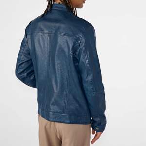 Chaqueta clásica de cuero azul genuino para hombre, chaqueta cómoda y versátil para looks casuales y formales, perfecta para todas las estaciones - Product Image 6