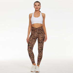 Pantalones de Yoga de material supersuave de cintura alta de leopardo, mallas deportivas de gimnasio para mujer, mallas de entrenamiento de cintura cruzada para mujer - Product Image 2