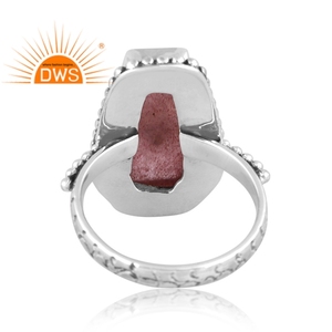 Latest Design Oxidized Sterling Silver Natural Strawberry <b>Quartz</b> Gemstone Stackable <b>Ring</b> Custom Jewelry Manufacturer - Product Image 4