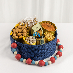 Handmade Blue Woven Gift <b>Basket</b> with Colorful Wooden Beads Customizable Ramadan Eid <b>Hampers</b> Wholesale in Vietnam - Product Image 1