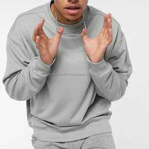 Streetwear hommes recadrée goutte épaule sweat uni Boxy Fit pull français éponge col montant sweat - Product Image 2