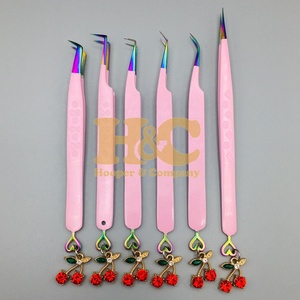 Cherry Tweezers Professional <b>Eyelash</b> Tweezers for <b>Eyelash</b> <b>Extension</b> Stainless Steel Precision Heart Style <b>mink</b> Tweezer - Product Image 1