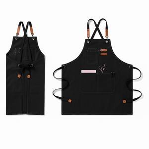 Tablier de travail en toile de coton robuste, réglable, résistant à l'eau, avec bretelles croisées, grandes poches, taille M-XXL, pour barista, chef - Product Image 3