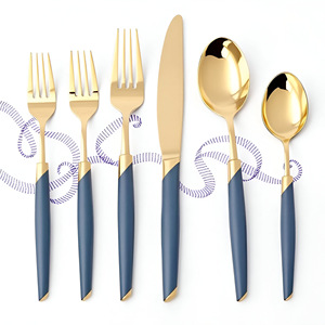 Elegante juego de cubiertos de acero inoxidable Premium en oro y azul Juego de cuchillos con espejo para elevar su experiencia gastronómica sofisticada - Product Image 1
