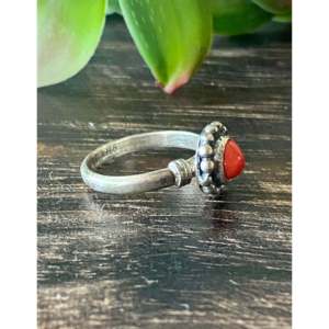 Navajo Handmade Opal Ring Size 5 <b>Coral</b> & Sterling Silver Rhodium Plated Gemstone <b>Jewelry</b> for Everyday Wear - Product Image 3
