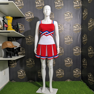 Uniforme de cheerleading pour femmes Twill Sports, jupe de style color block rouge, blanc et bleu, tenue de performance de danse, uniforme de cheerleading - Product Image 2