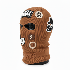 Balaclava pour femmes en tissu acrylique haute densité, tricoté, 230 GSM, respirant, masque d'hiver chaud avec logo de badge - Product Image 4