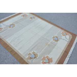 Classic Traditional Brown Beige Wool Rug 5.5 X 8.7 ft Handmade Vintage Turkish Patchwork Design for Bedroom Hallway Latex - Product Image 4