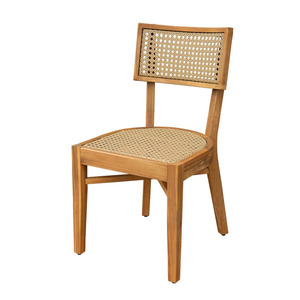 Chaise de salle à manger moderne en bois massif avec dossier en rotin et assise tressée pour hôtel, restaurant et événements - Product Image 2