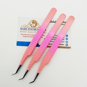 Pinzas para extensiones de pestañas clásicas de 45 grados de acero inoxidable japonés profesional de alta calidad, punta suave de Color Rosa degradado - Product Image 4