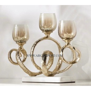 Bougeoir Vintage en Aluminium Verre Transparent pour Décoration de Table, Décoration de Maison de Luxe, avec Base en Marbre, Grande Taille, Bougeoir - Product Image 1