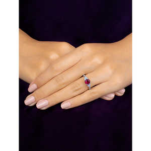 925 Sterling Silver Romântico Trio Solitaire Anel para Mulheres Asscher Cut Ruby Oval Cut Diamond Dainty Platinum for Promises - Product Image 3