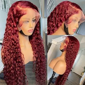 99J eau bouclée 13x4 HD dentelle frontale perruques vin rouge couleur humide et ondulé sans colle cheveux humains dentelle avant perruques brésilien <span class=keywords><strong>Virg</strong></span> - Product Image 3