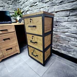 Gabinete de almacenamiento de madera y metal con 3 cajones Cofre organizador de estilo industrial para dormitorio Sala de estar Oficina y decoración del hogar - Product Image 5