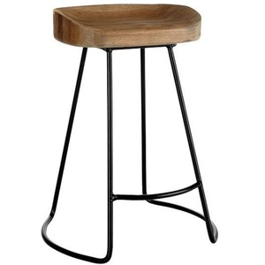 Décoration de meubles de maison Tabouret de bar de luxe en métal à finition antique noir de designer avec dessus en bois - Product Image 1