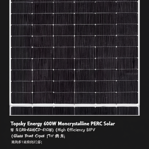 Topsky Energy <b>600W</b> Monocrystalline PERC <b>Solar</b> <b>Panel</b> LR8-66HGD-610M High Efficiency BIPV Glass Front Cover TUV for Certified - Product Image 2