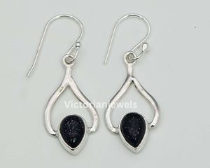 925 Plata de ley sólida piedra solar azul mes de julio piedra natal forma de pera pendiente de gancho - Product Image 2