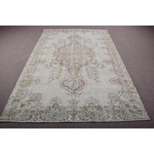 5,9x9 ft Large Vintage Rug, Turkish Rug, White <b>Yellow</b> Southwestern <b>Wool</b> Rug - Product Image 1