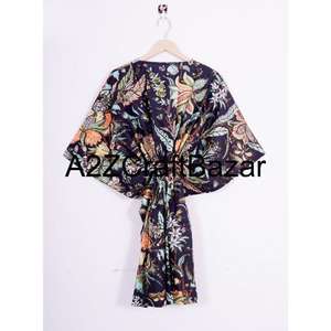 100% Cotton V-Neck Short <b>Sleeve</b> Midi Kaftan <b>Dress</b> Ruffles Boho Floral Print Regular Fit Breathable <b>Summer</b> Party Wear Casual Sexy - Product Image 5