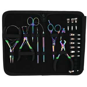 Ensemble de pinces pour extensions de cheveux, pince à sertir micro-perles, pince à déverrouiller, pince à couper les liaisons à la kératine, crochet à enfiler, mini-ciseaux et pinces - Product Image 1