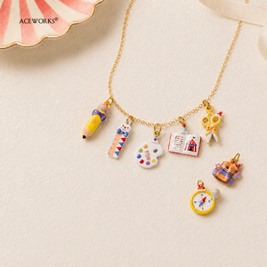 Carnival Classroom | Stainless Steel 18K PVD Gold Plated Hand Painted Jester Stationery Enamel Charm Pendant Waterproof Durable - Product Image 5