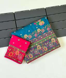 Pashmina Rajwadi en soie, tissage jacquard Meenakari, broderie positionnée, bordure florale tissée, avec pallu riche et blouse assortie - Product Image 1
