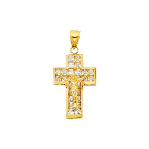 14K chapado en oro amarillo crucifijo Cruz colgante encanto moda joyería religiosa católica latina con circón para cristianos - Product Image 1