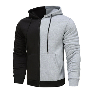 Sweat-shirt à capuche zippé pour homme, coupe classique, en coton tricoté, décontracté, automne, rouge et noir, avec blocs de couleur - Product Image 3