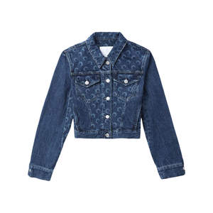 Chaqueta vaquera elegante para mujer Diseño de bordado de malla floral Abrigo vaquero elegante Logotipo personalizado Fábrica OEM - Product Image 4