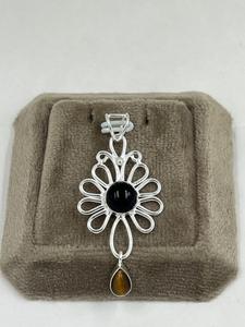 Wholesale 925 Sterling Silver Flower Openwork Black Onyx & <b>Tiger</b> <b>Eye</b> Pendant Designer Wirework Silver <b>Jewelry</b> Fine <b>Jewelry</b> - Product Image 3