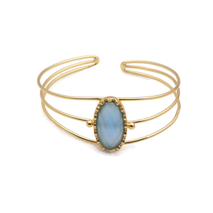 Bracelet de pierres précieuses en calcédoine rose créateur de bijoux bracelet jonc triple bandeau bijoux plaqué or bracelet jonc ovale rose - Product Image 3