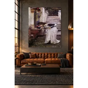 Fida Waterhouse Jeune fille sentant les fleurs au sanctuaire, impression sur toile - Product Image 1