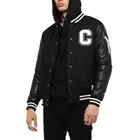 Veste universitaire d'hiver pour homme de haute qualité avec col montant, corps en laine, manches en cuir brodées, style baseball personnalisé