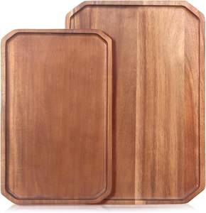 Élégant plateau de service en bois de couleur naturelle avec poignées pour le petit-déjeuner, le café, les collations ou les fêtes-Décoration intérieure - Product Image 2