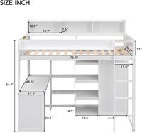 Cama Alta Infantil de Madera Gris con Escritorio y Espacio de Almacenamiento, Muebles para Dormitorio Infantil con Estantería