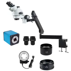 Microscopio Stereo trinoculare industriale 0,7x-4,5x luce ad anello a LED per fotocamera digitale riparazione insegnamento microscopio per saldatura