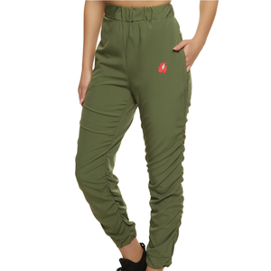 กางเกงขายาวผู้หญิงไซส์ใหญ่คุณภาพสูงสำหรับฤดูใบไม้ผลิ ทรงเลกกิ้งขาบาน ด้านหน้าเรียบ ระบายอากาศได้ดี มีเชือกผูกเอว สไตล์ลำลอง สีพื้น - Product Image 1