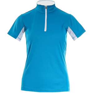 Chemise de compétition équestre en gros fabriquée en usine chemise d'équitation femmes col zippé couleurs bleues polo équestre - Product Image 1