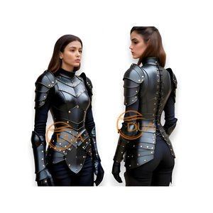 Conjunto de corsé y pauldron de armadura de fantasía medieval Cuero negro con detalles de remache dorado Hecho a mano para Halloween - Product Image 1