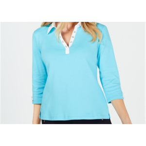 Camicia in maglia con dettagli in cotone e occhielli Karen Scott Aqua taglia S - Product Image 5
