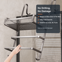 Porte-serviettes suspendu moderne sans perçage pour salle de bain et cuisine, organisateur de porte en verre avec panier, gris anthracite